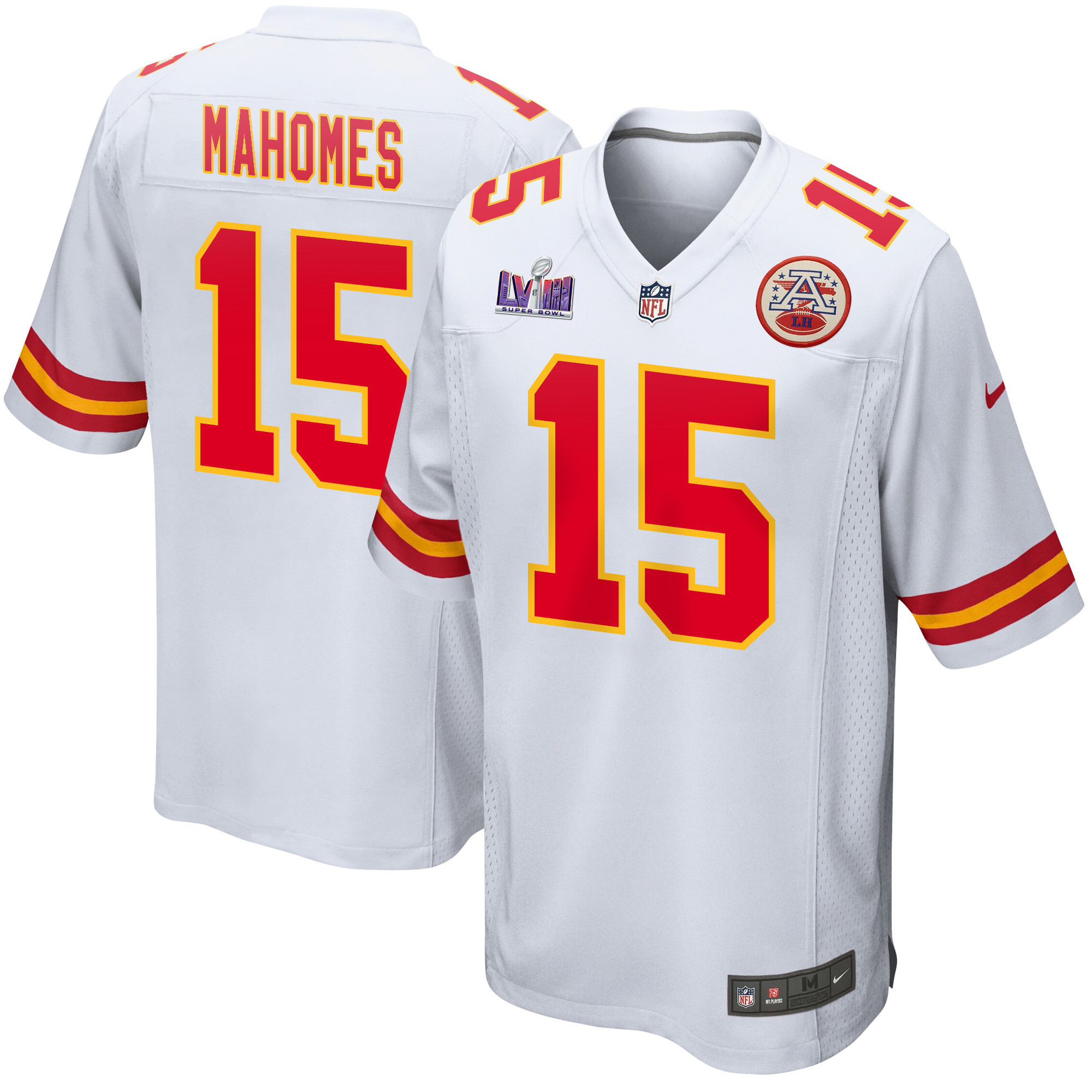 Patrick Mahomes 15 Kansas City Chiefs Super Bowl Lviii Patch Game Men Jersey - White Js3040