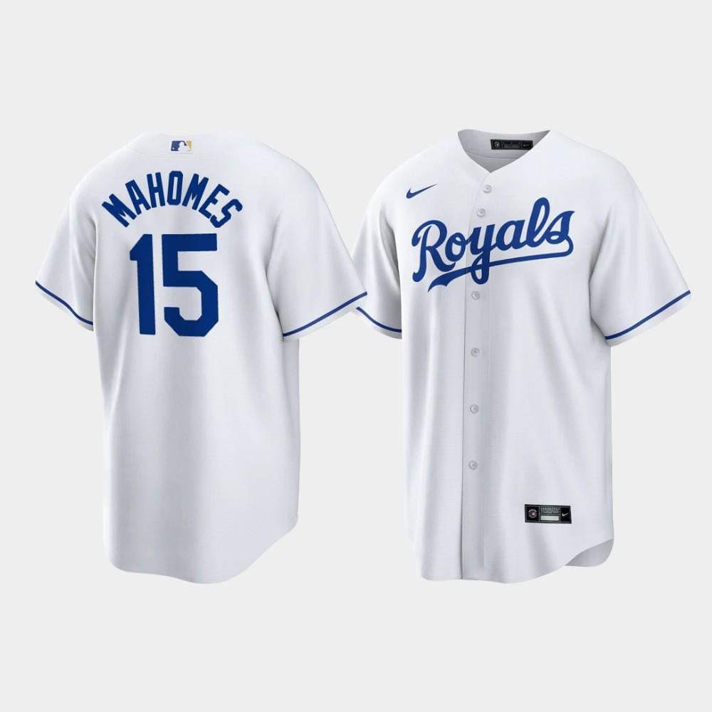 Patrick Mahomes 15 Kansas City Royals White Home Player Jersey