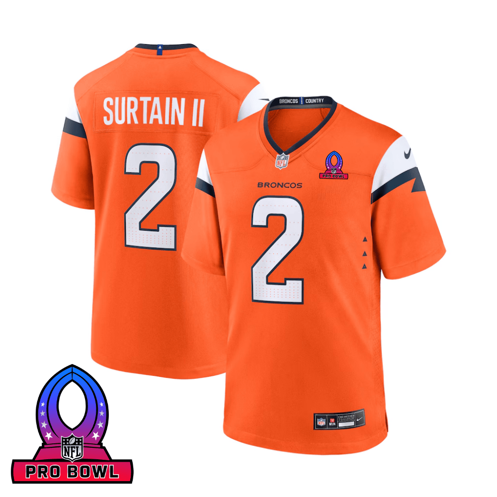 Patrick Surtain Ii 2 Denver Broncos 2025 Pro Bowl Patch Game Men Jersey - Orange Js6728