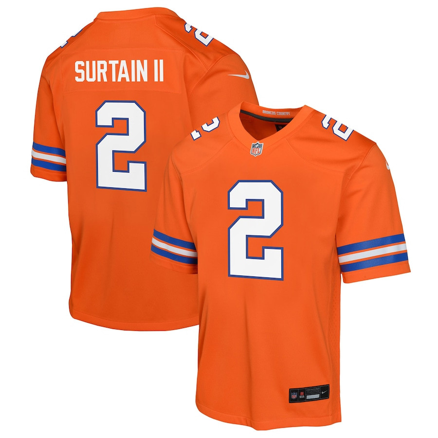 Patrick Surtain Ii 2 Denver Broncos Mile High Collection 1977 Throwback Game Youth Jersey - Orange Js6328