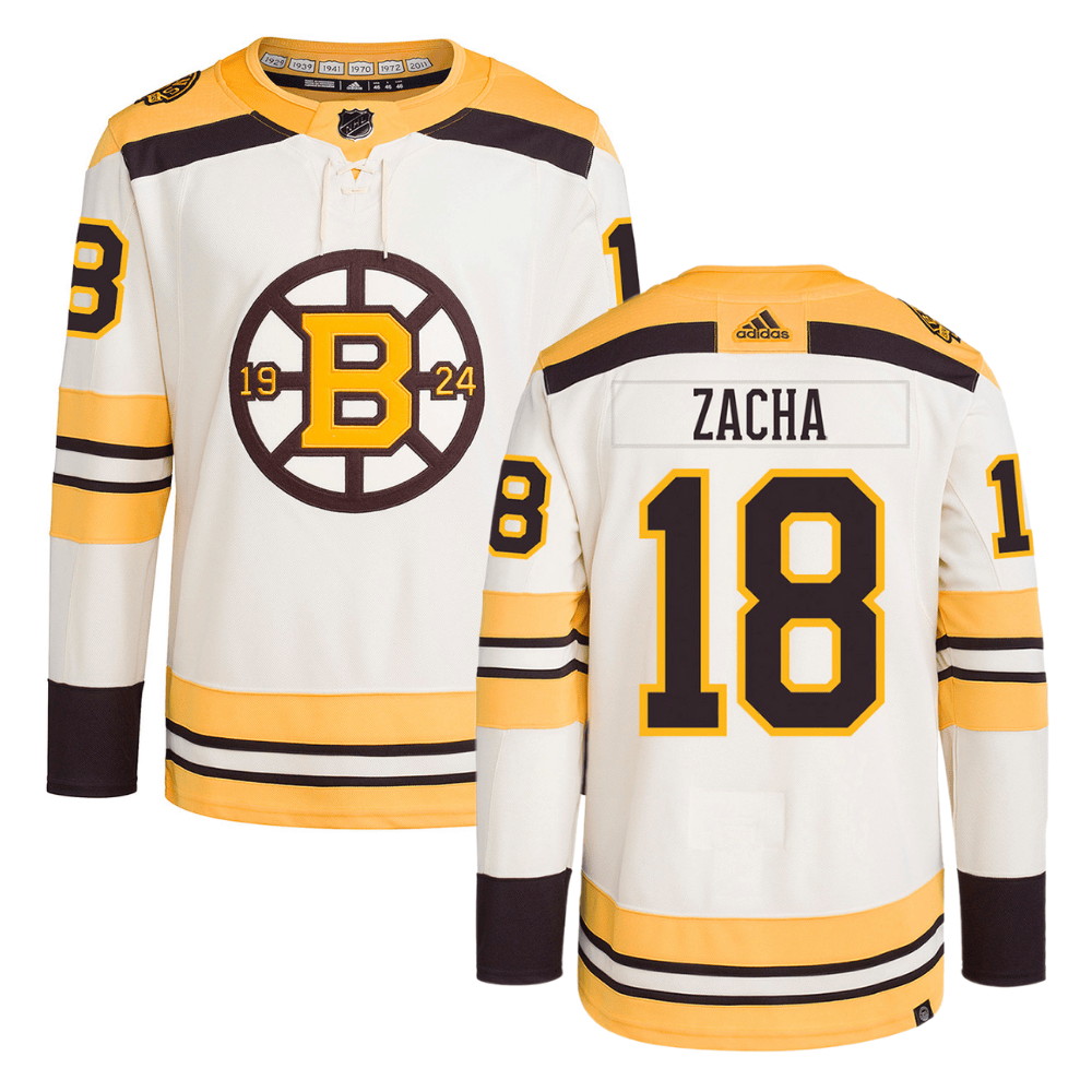Pavel Zacha 18 Boston Bruins 100th Anniversary Primegreen Third Men Jersey - Cream