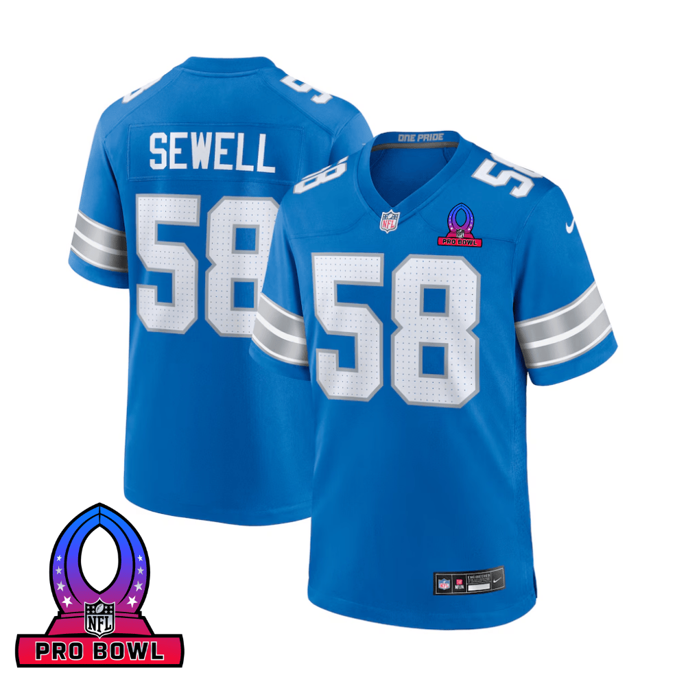 Penei Sewell 58 Detroit Lions 2025 Pro Bowl Patch Game Men Jersey - Blue Js2320
