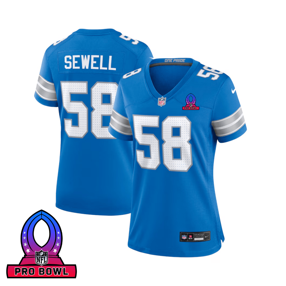 Penei Sewell 58 Detroit Lions 2025 Pro Bowl Patch Women Game Jersey - Blue Js5389