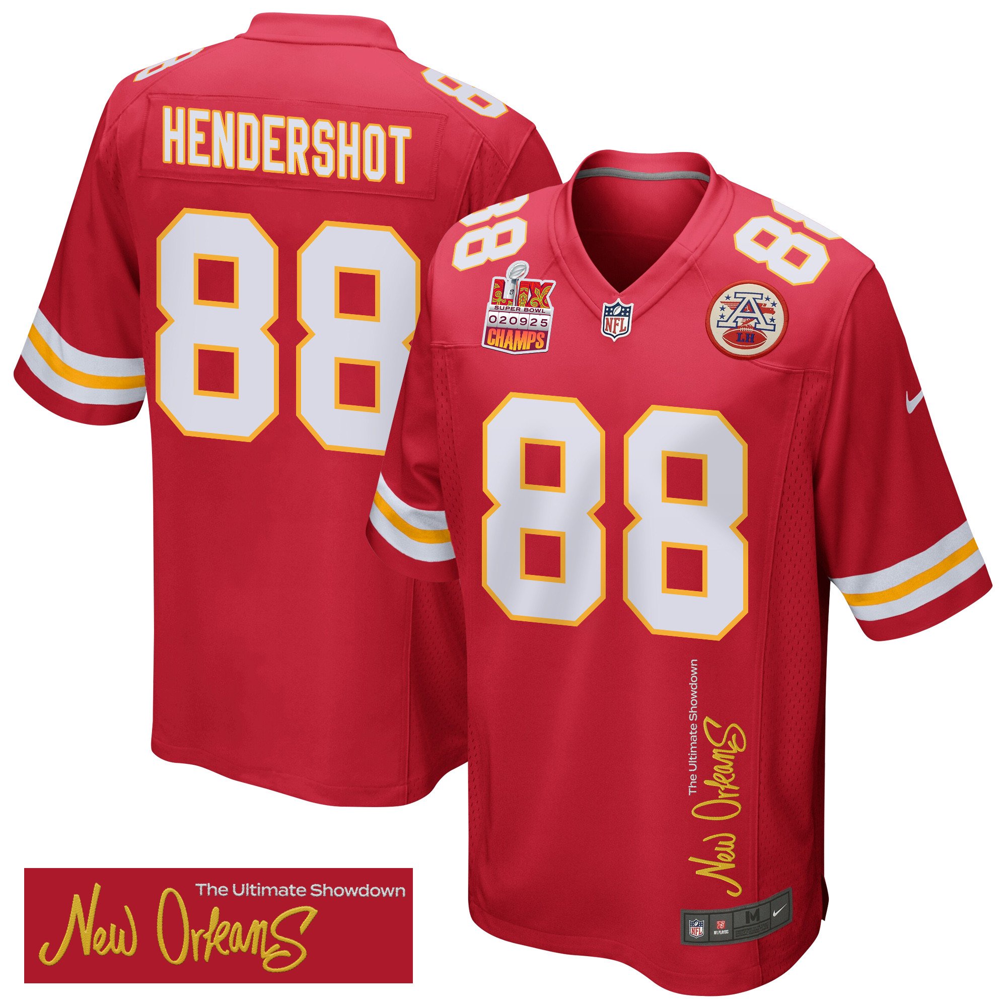 Peyton Hendershot 88 Kansas City Chiefs Super Bowl Lix Champions Patch 'new Orleans - The Ultimate Showdown' Embroidered Game Men Jersey - Red Js4024