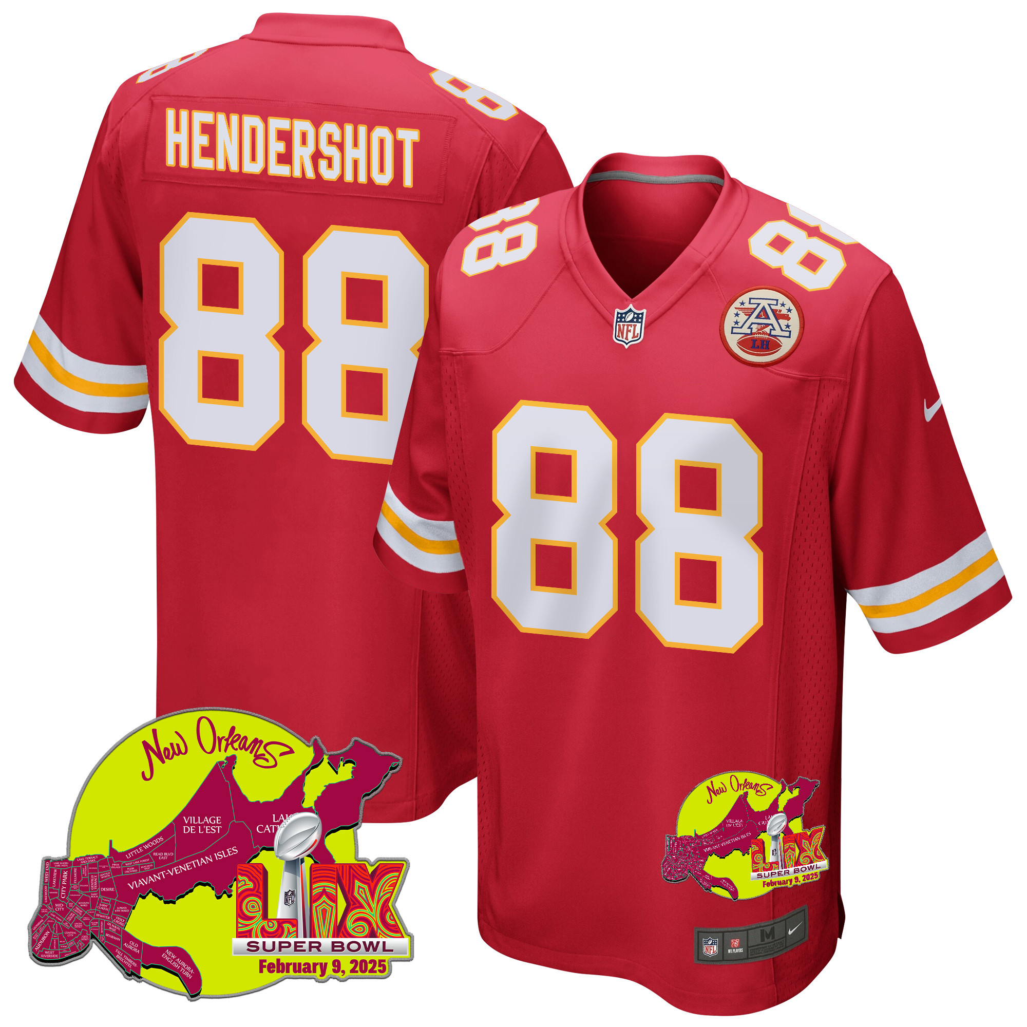Peyton Hendershot 88 Kansas City Chiefs Super Bowl Lix New Orleans Patch Game Men Jersey - Red Js1755