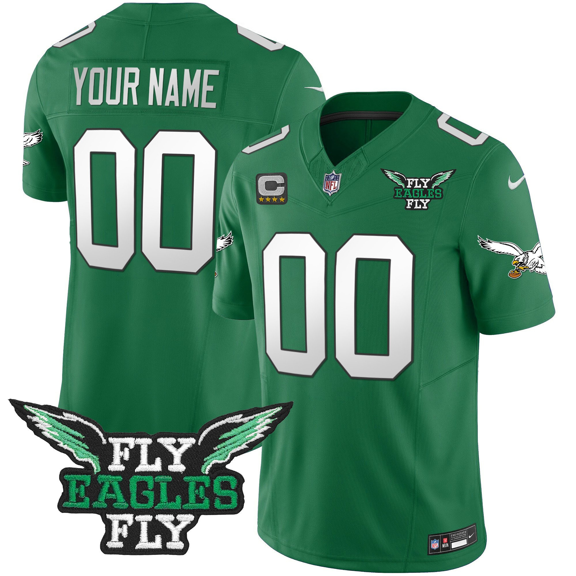 Philadelphia Eagles Fly Eagles Fly Patch Alternate Game Men Custom Jersey - Kelly Green Js8743