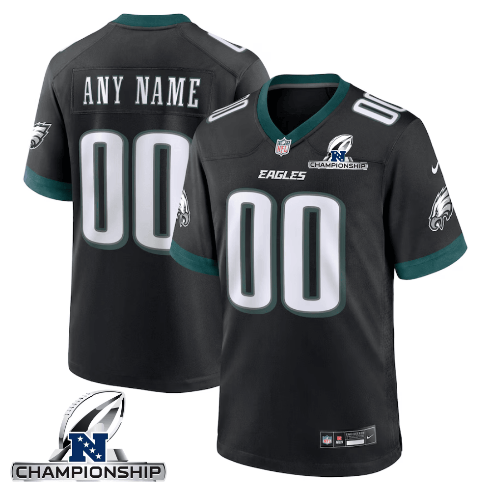Philadelphia Eagles Nfc Championship Patch Alternate Game Men Custom Jersey - Black Js2112
