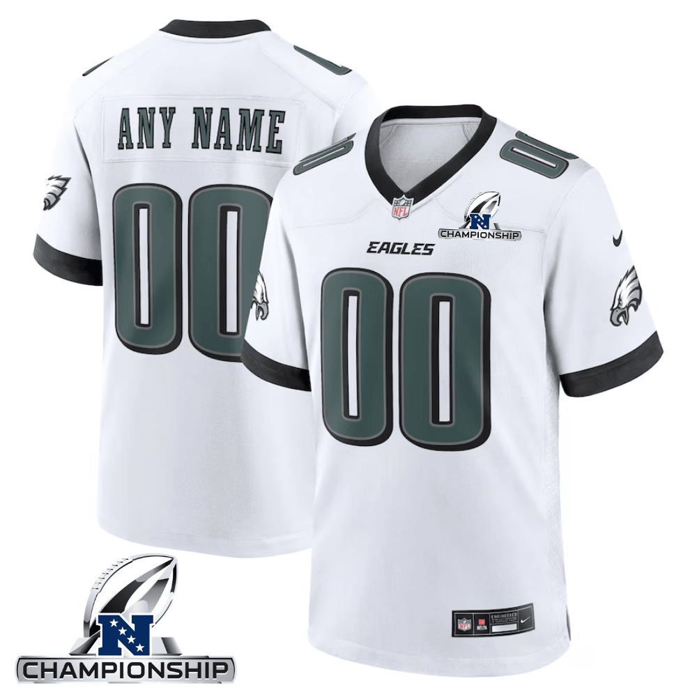 Philadelphia Eagles Nfc Championship Patch Game Men Custom Jersey - White Js7550