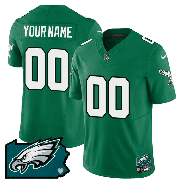 Philadelphia Eagles Pennsylvania State Map Patch Alternate Game Men Custom Jersey - Kelly Green Js3449