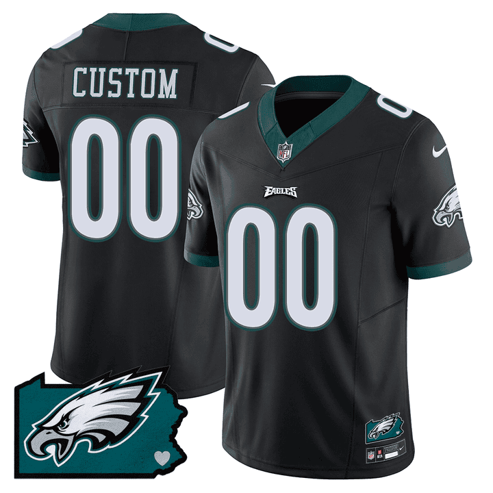 Philadelphia Eagles Pennsylvania State Map Patch Game Men Custom Jersey - Black Js9276
