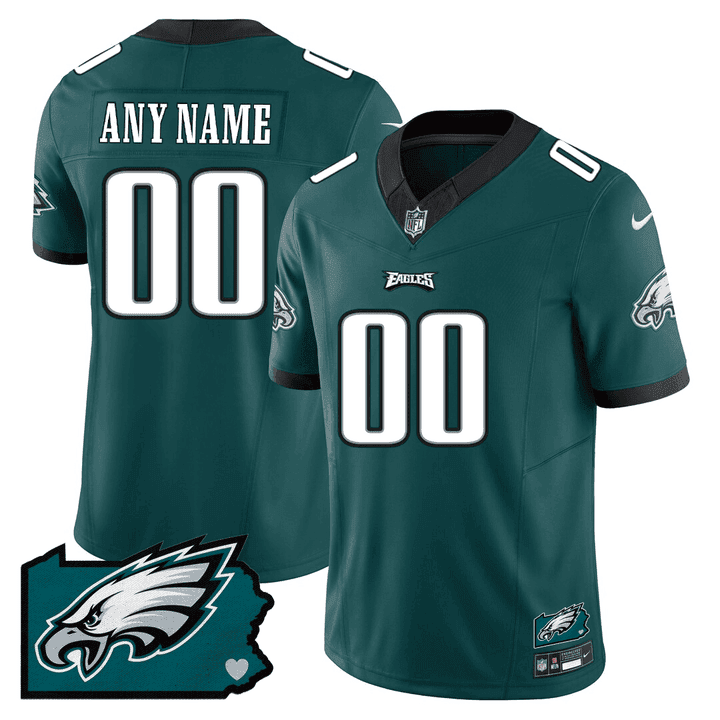 Philadelphia Eagles Pennsylvania State Map Patch Game Men Custom Jersey - Midnight Green Js2029