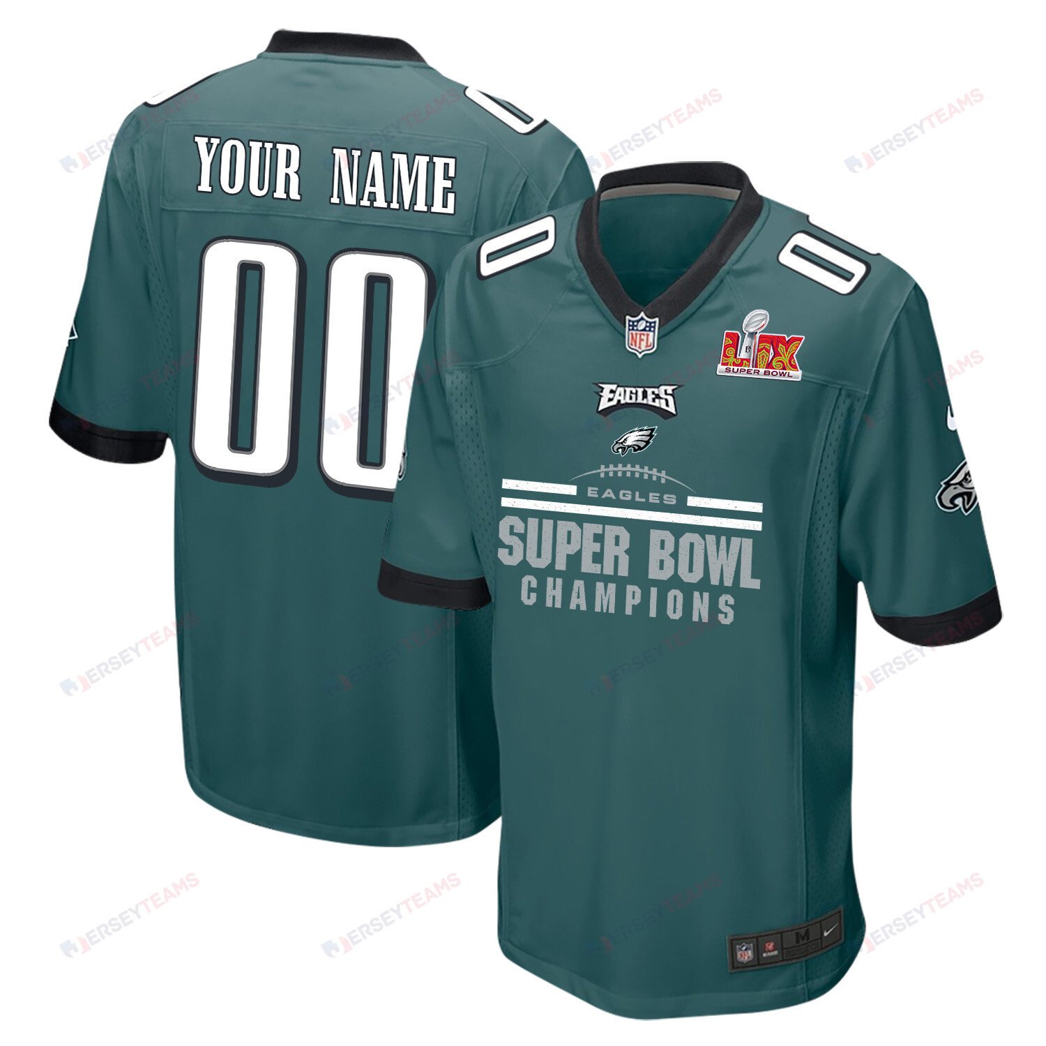 Philadelphia Eagles Super Bowl Lix Champions Ball Game Men Custom Jersey - Midnight Green Js4016