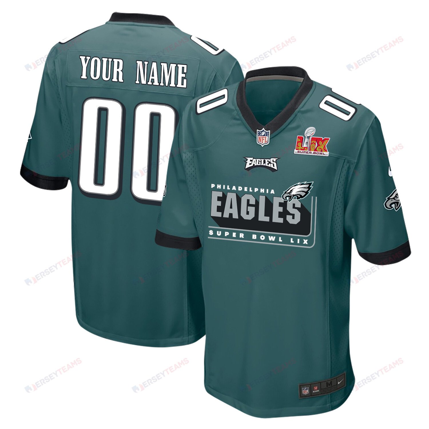 Philadelphia Eagles Super Bowl Lix Champions Big Eagles Game Men Custom Jersey - Midnight Green Js6533
