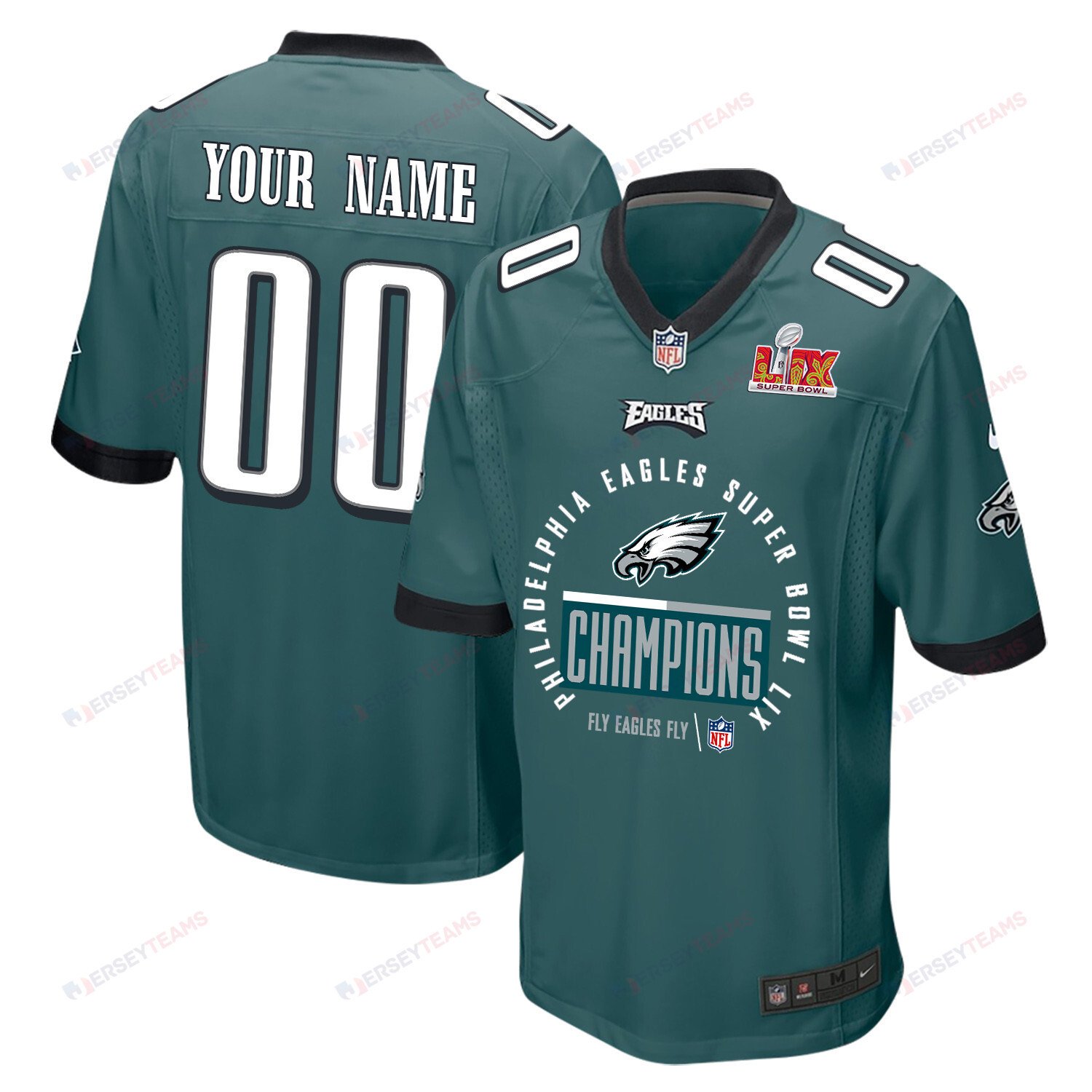Philadelphia Eagles Super Bowl Lix Champions Game Men Custom Jersey - Midnight Green Js4916