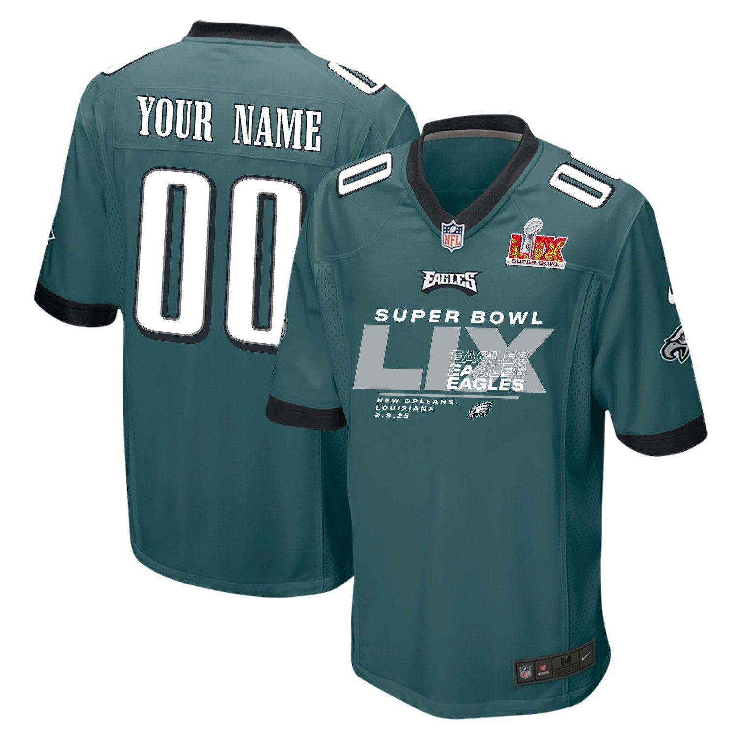 Philadelphia Eagles Super Bowl Lix Champions Game Men Jersey - Midnight Green Js2135