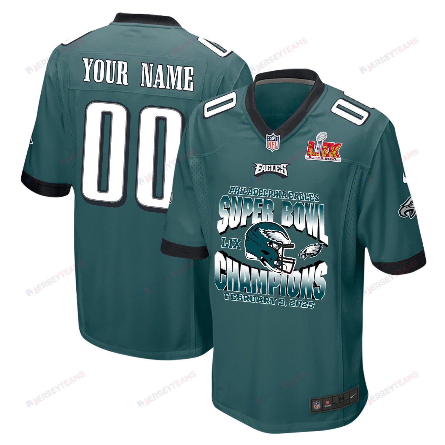 Philadelphia Eagles Super Bowl Lix Champions Helmet Game Men Custom Jersey - Midnight Green Js4332