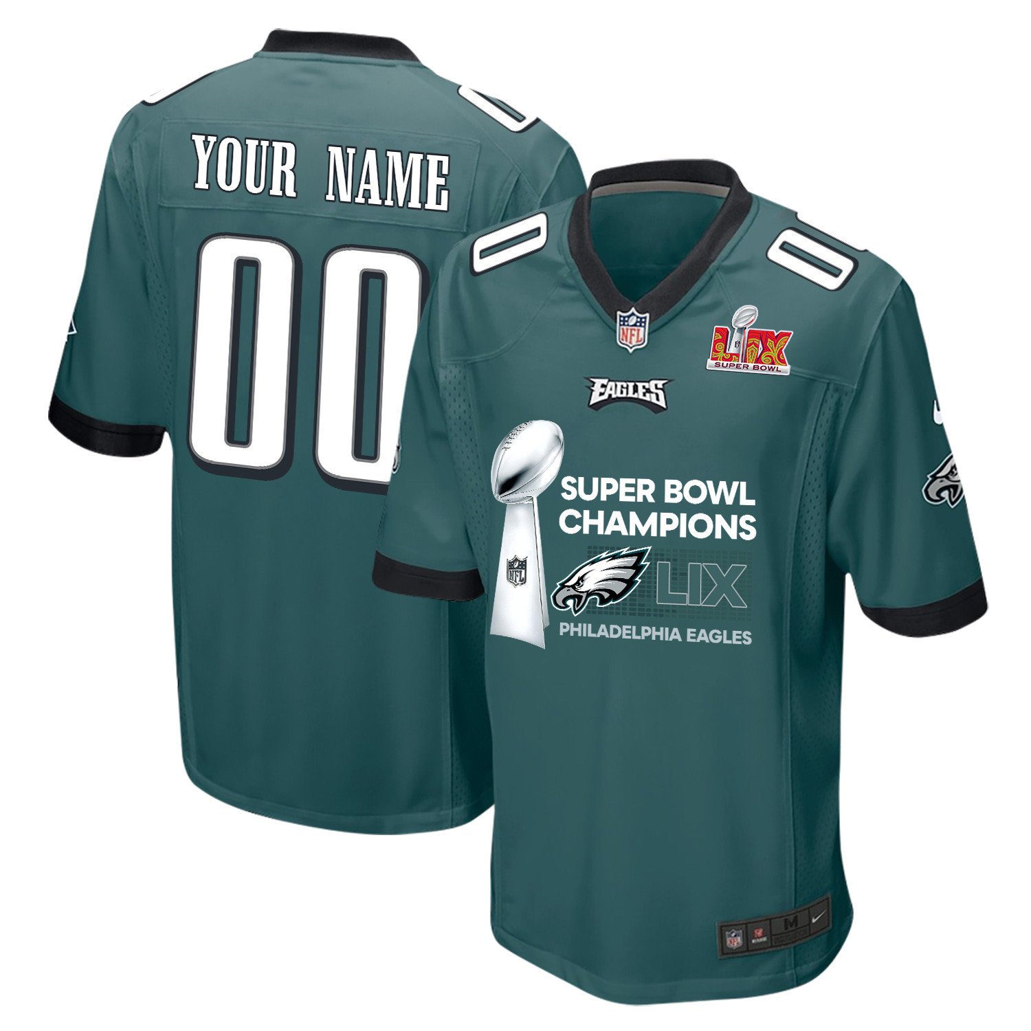 Philadelphia Eagles Super Bowl Lix Champions Locker Room Trophy Collection Game Men Jersey - Midnight Green Js5289