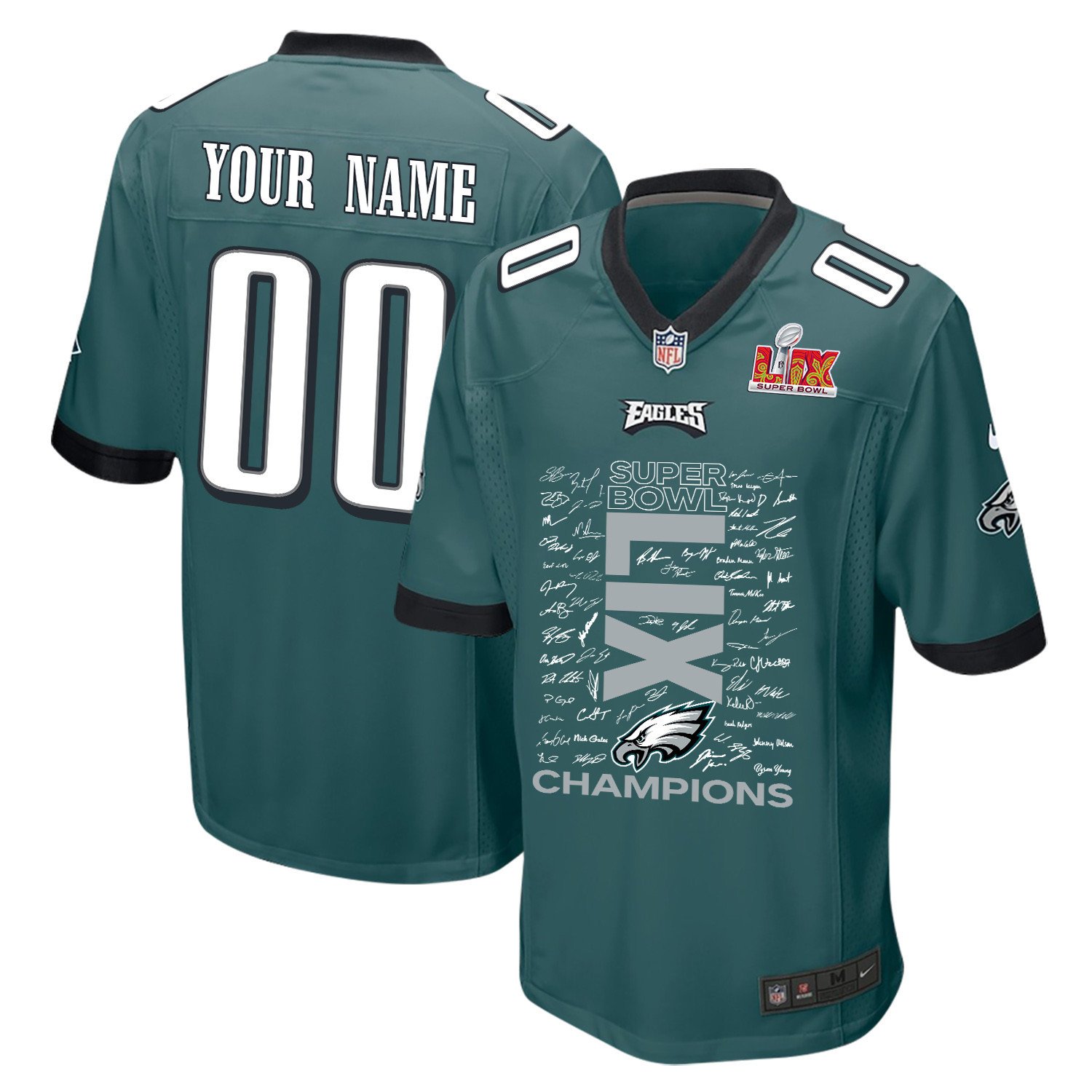 Philadelphia Eagles Super Bowl Lix Champions Roster Autograph Signing Game Men Jersey - Midnight Green Js3914