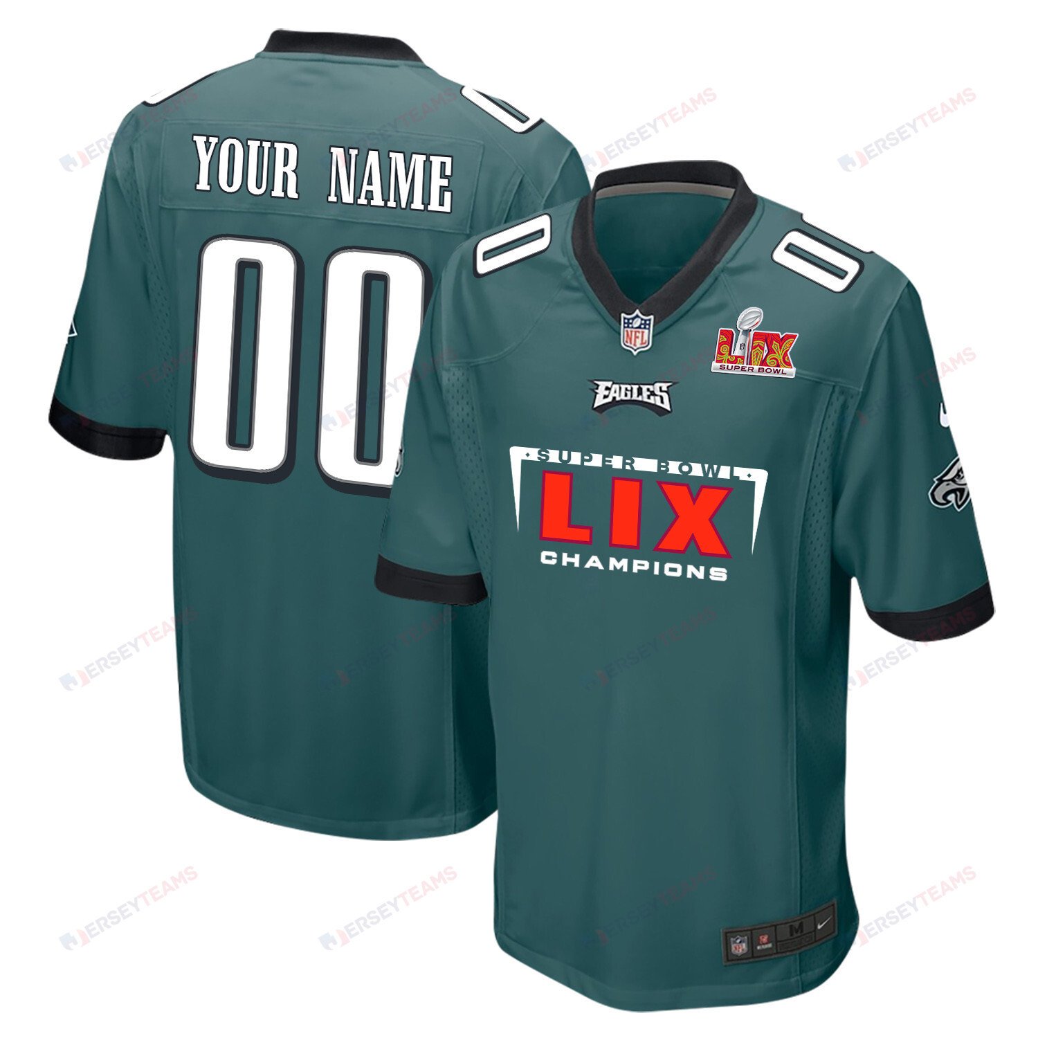 Philadelphia Eagles Super Bowl Lix Champions Simple Style V2 Game Men Custom Jersey - Midnight Green Js4904