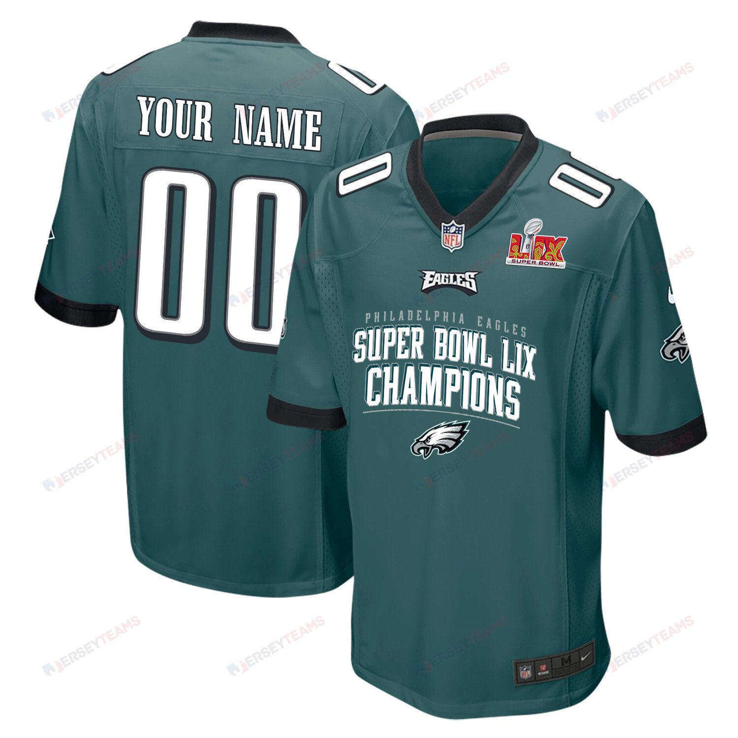 Philadelphia Eagles Super Bowl Lix Champions V2 Game Men Custom Jersey - Midnight Green Js2950
