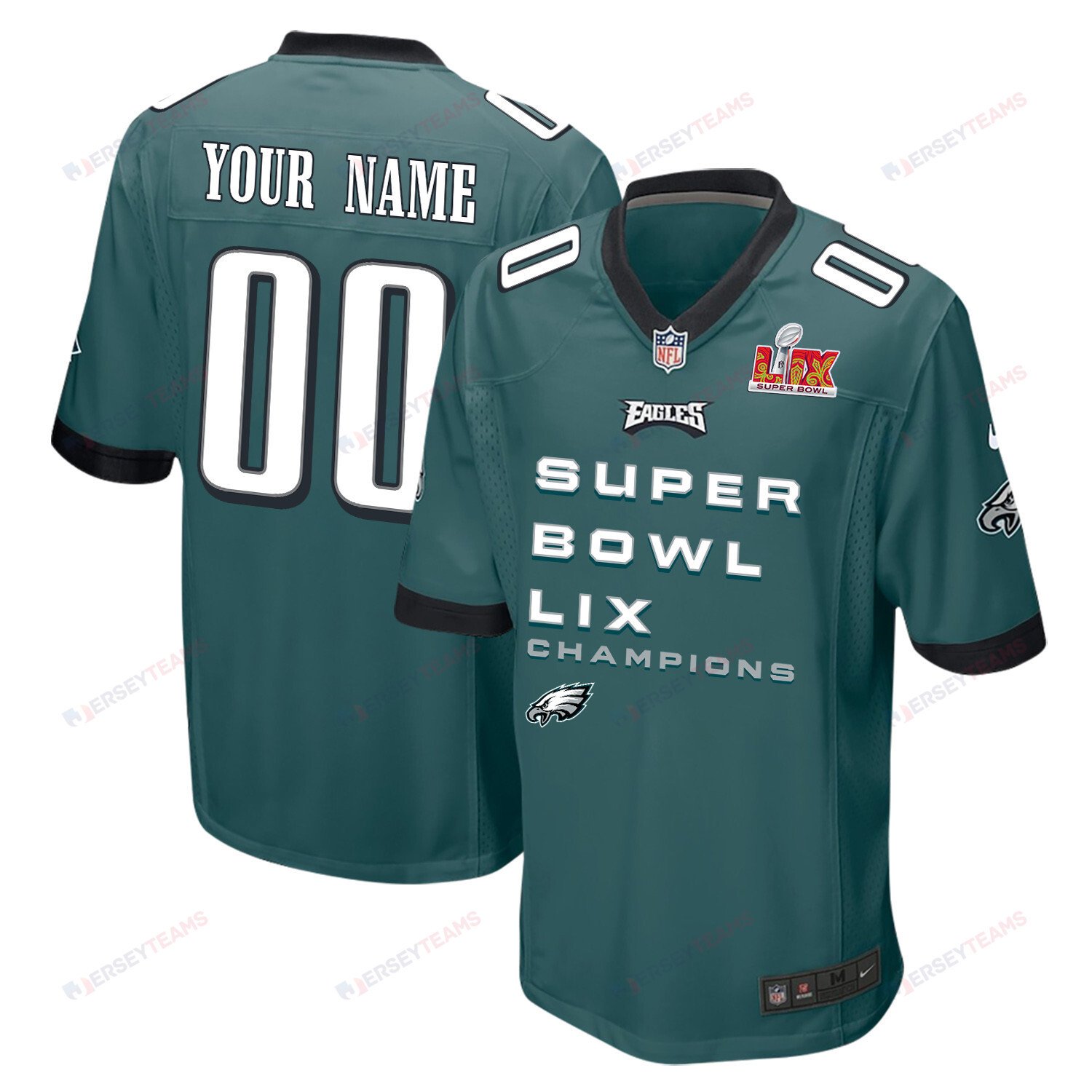 Philadelphia Eagles Super Bowl Lix Champions V3 Game Men Custom Jersey - Midnight Green Js7381