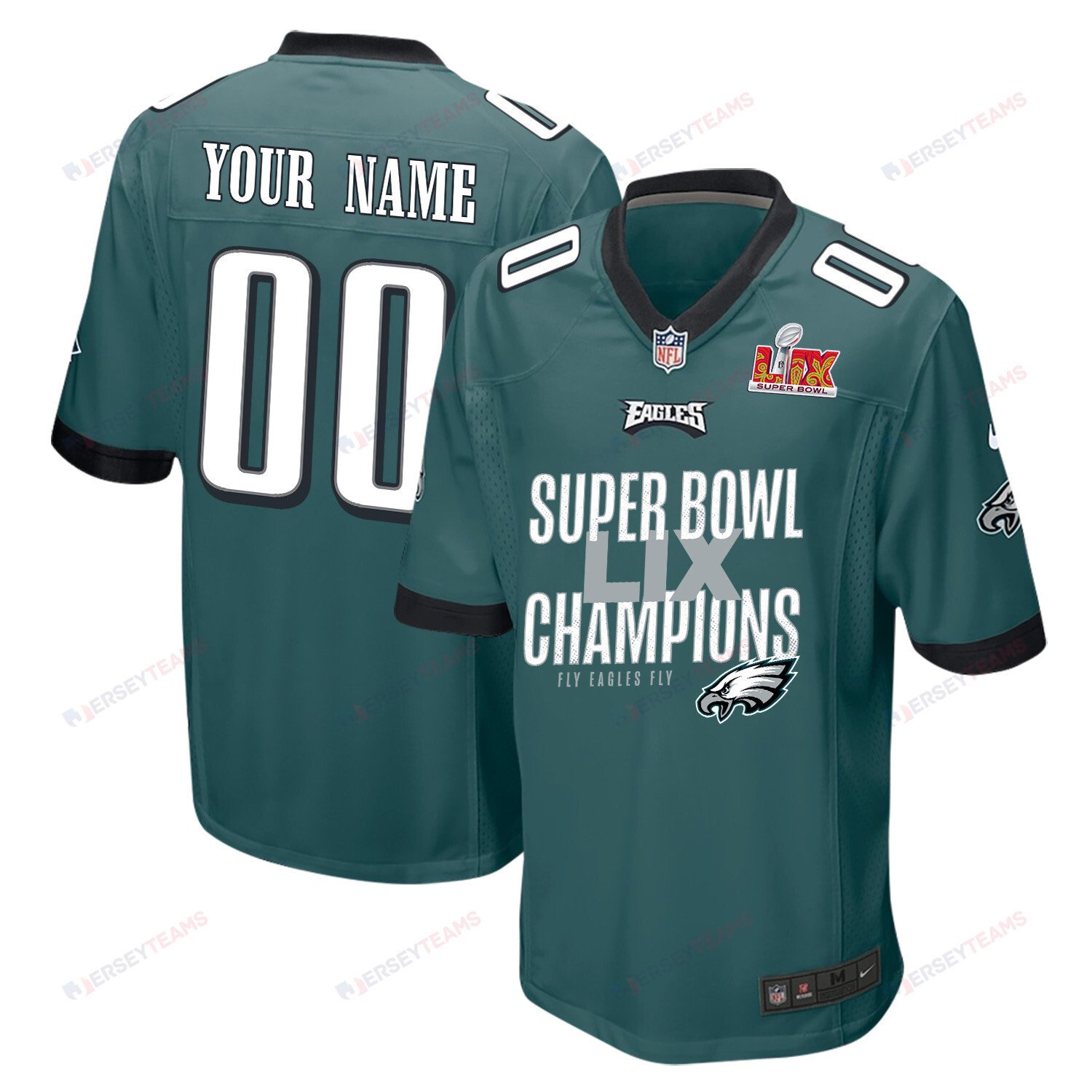 Philadelphia Eagles Super Bowl Lix Champions V5 Game Men Custom Jersey - Midnight Green Js6893