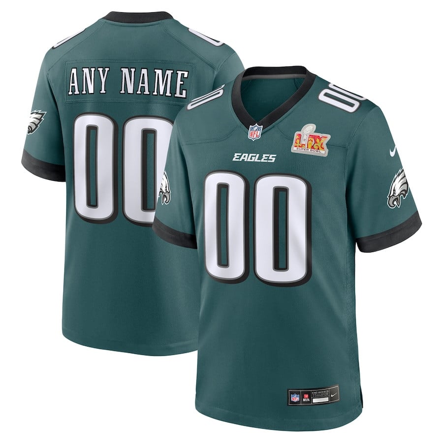 Philadelphia Eagles Super Bowl Lix Custom Game Men Jersey - Midnight Green Js2009