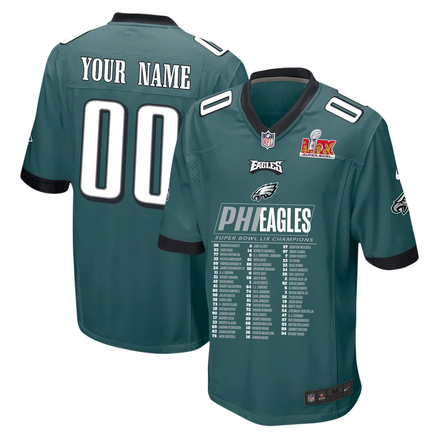 Philadelphia Eagles Super Bowl Lix Eagles Roster Game Men Jersey - Midnight Green Js2980