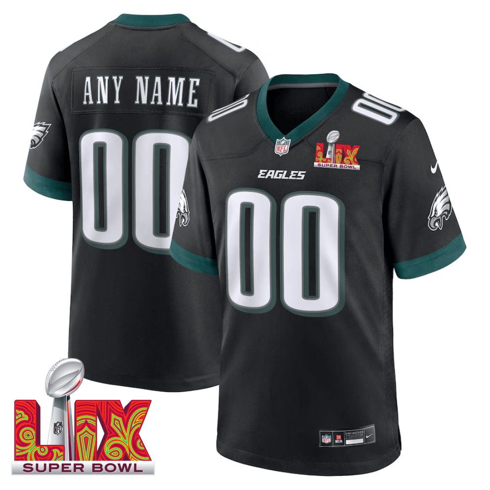 Philadelphia Eagles Super Bowl Lix Patch Alternate Game Men Custom Jersey - Black Js9410
