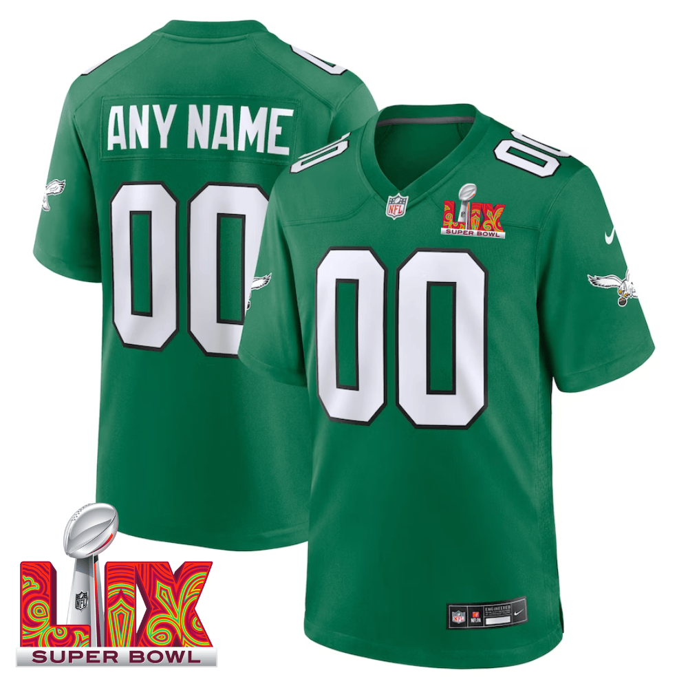 Philadelphia Eagles Super Bowl Lix Patch Alternate Game Men Custom Jersey - Kelly Green Js7208