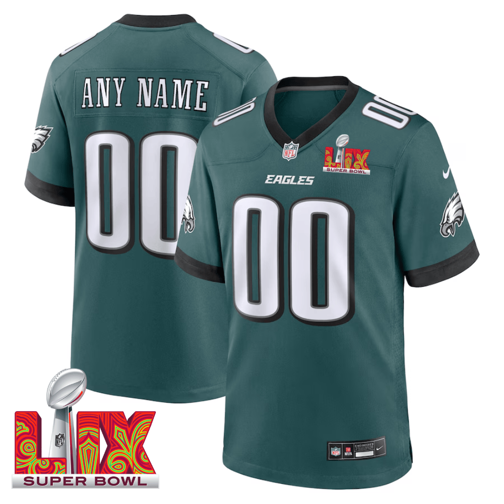 Philadelphia Eagles Super Bowl Lix Patch Game Men Custom Jersey - Midnight Green Js2096