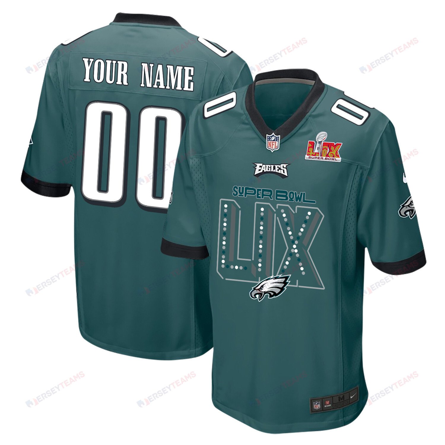 Philadelphia Eagles Super Bowl Lix V2 Game Men Custom Jersey - Midnight Green Js4569
