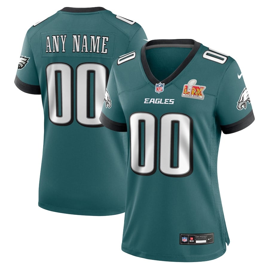 Philadelphia Eagles Women's Super Bowl Lix Custom Game Jersey - Midnight Green Js6676