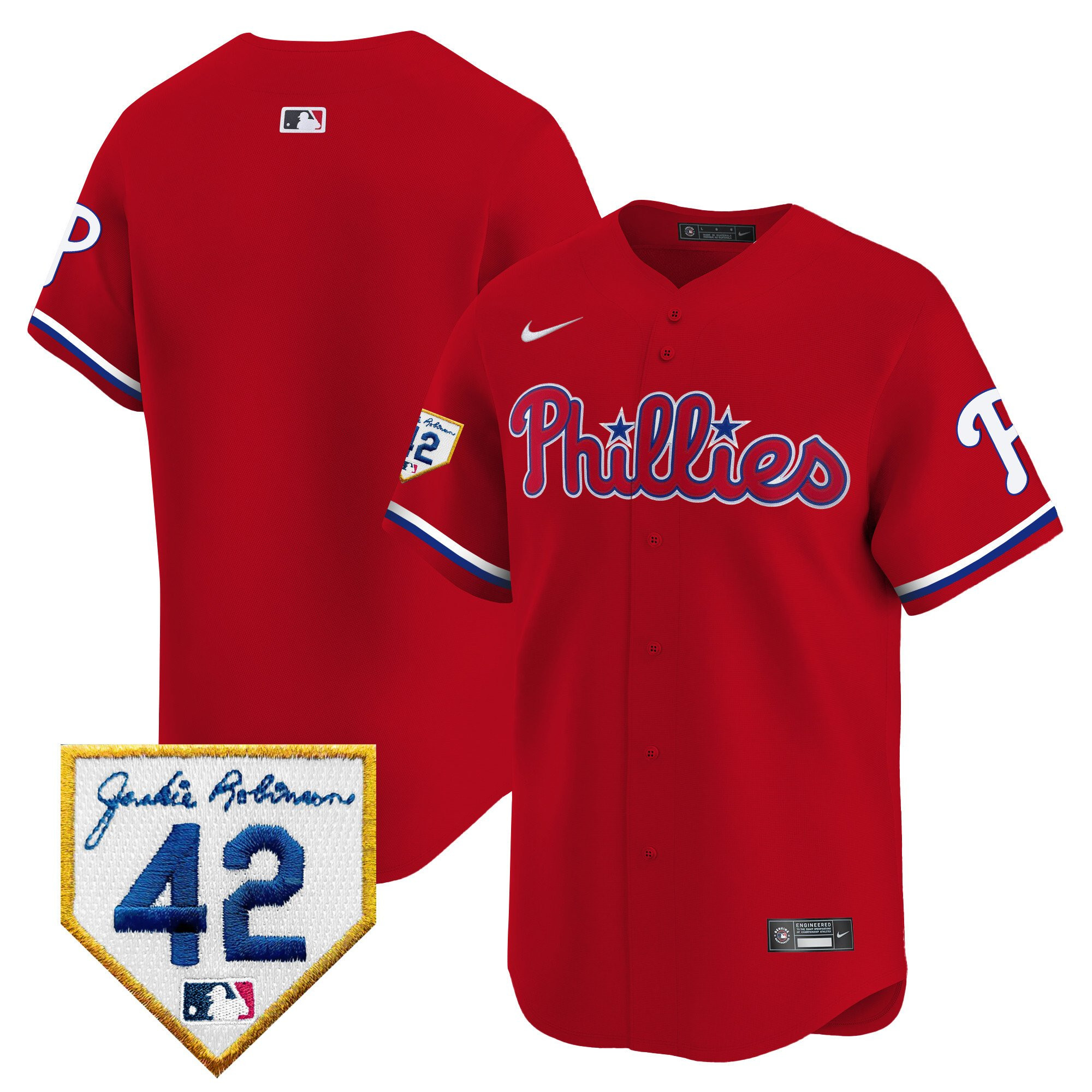 Philadelphia Phillies 2024 Jackie Robinson Patch Men Jersey - Red