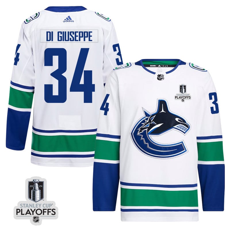 Phillip Di Giuseppe 34 Vancouver Canucks 2024 Nhl Playoffs Patch Away Jersey - Men, White