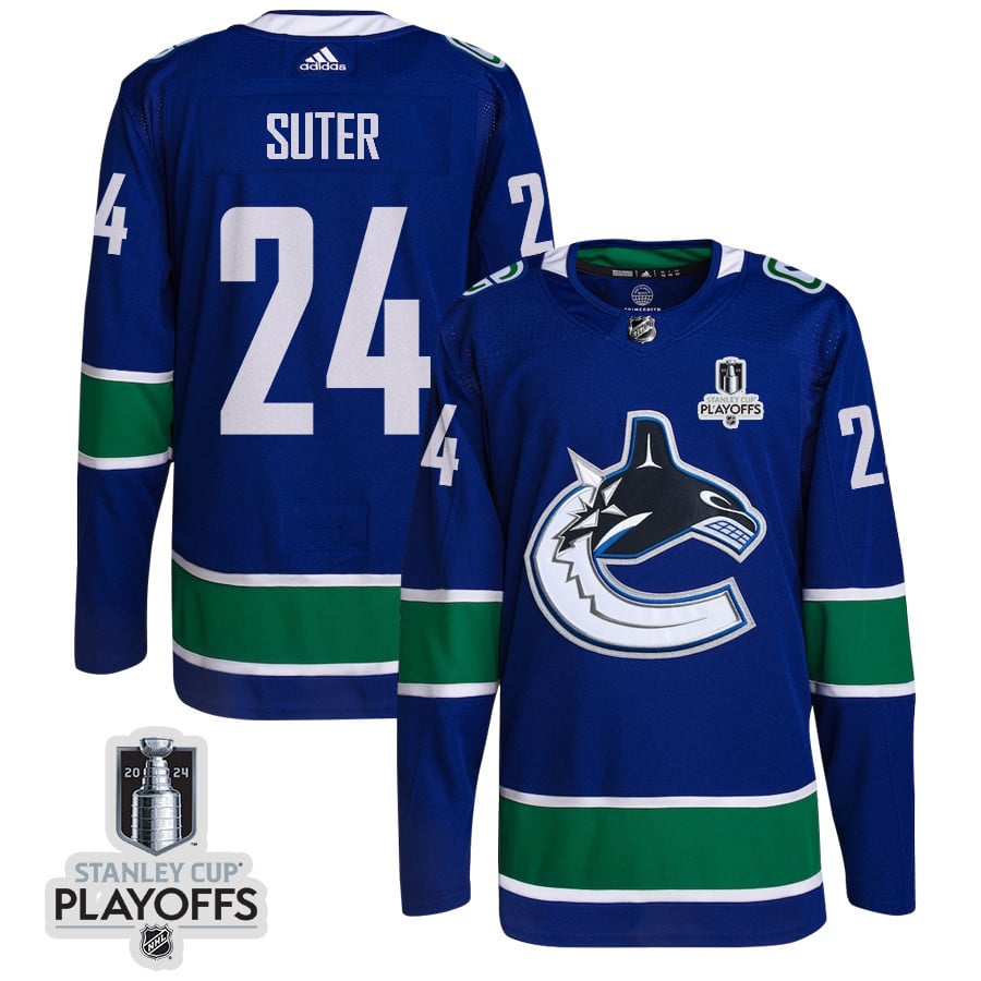 Pius Suter 24 Vancouver Canucks 2024 Nhl Playoffs Patch Home Jersey - Men, Blue