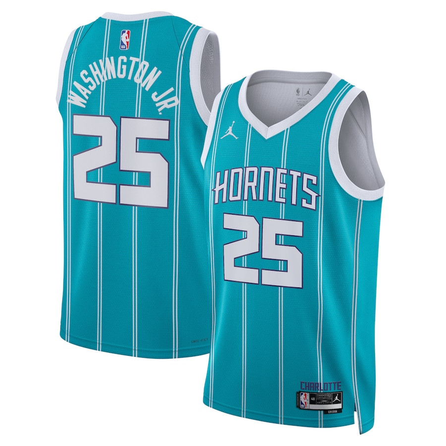 P.j. Washington Jr. 25 Charlotte Hornets Unisex Swingman Jersey - Icon Edition - Teal