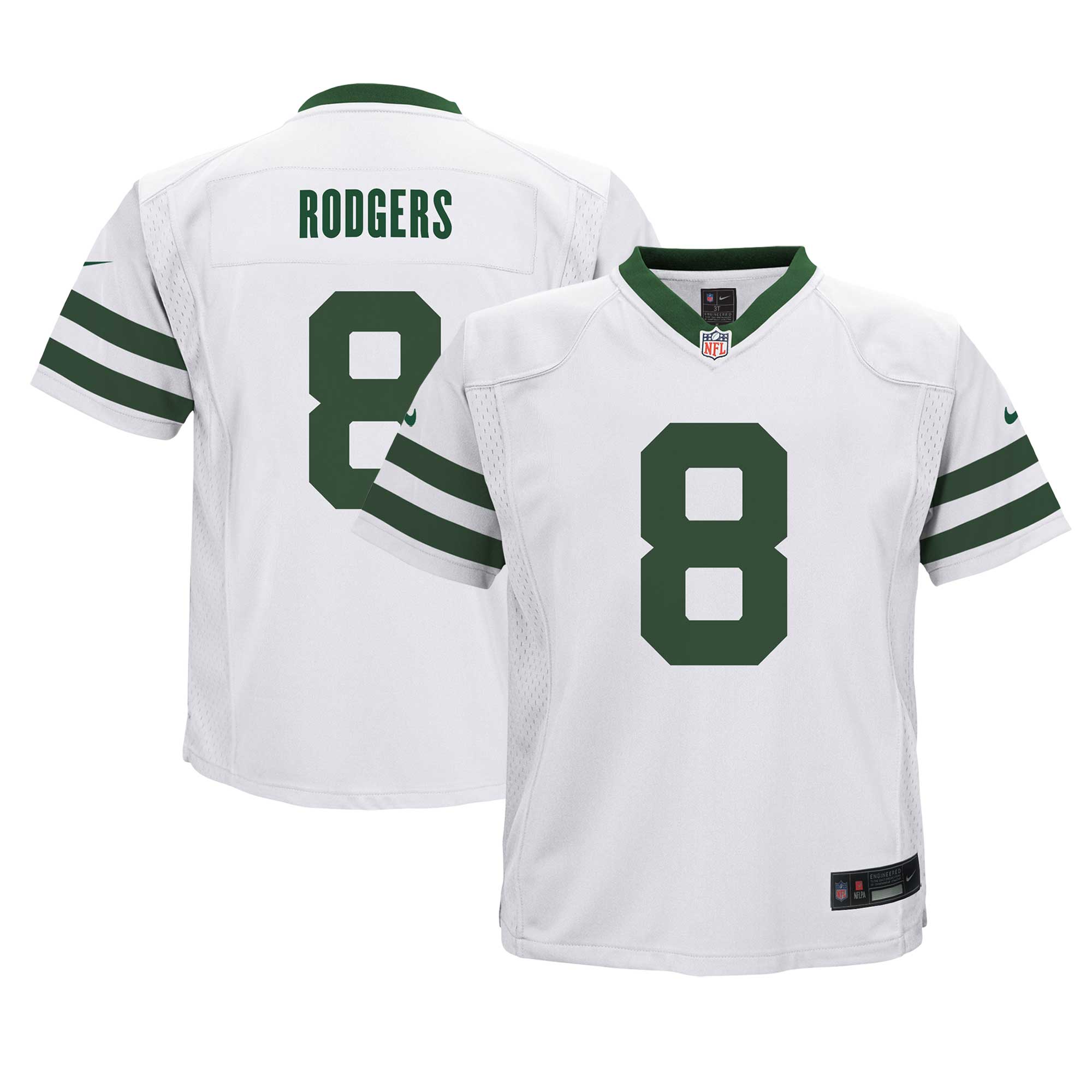 Preschool New York Jets Aaron Rodgers Legacy White Game Jersey Js1808