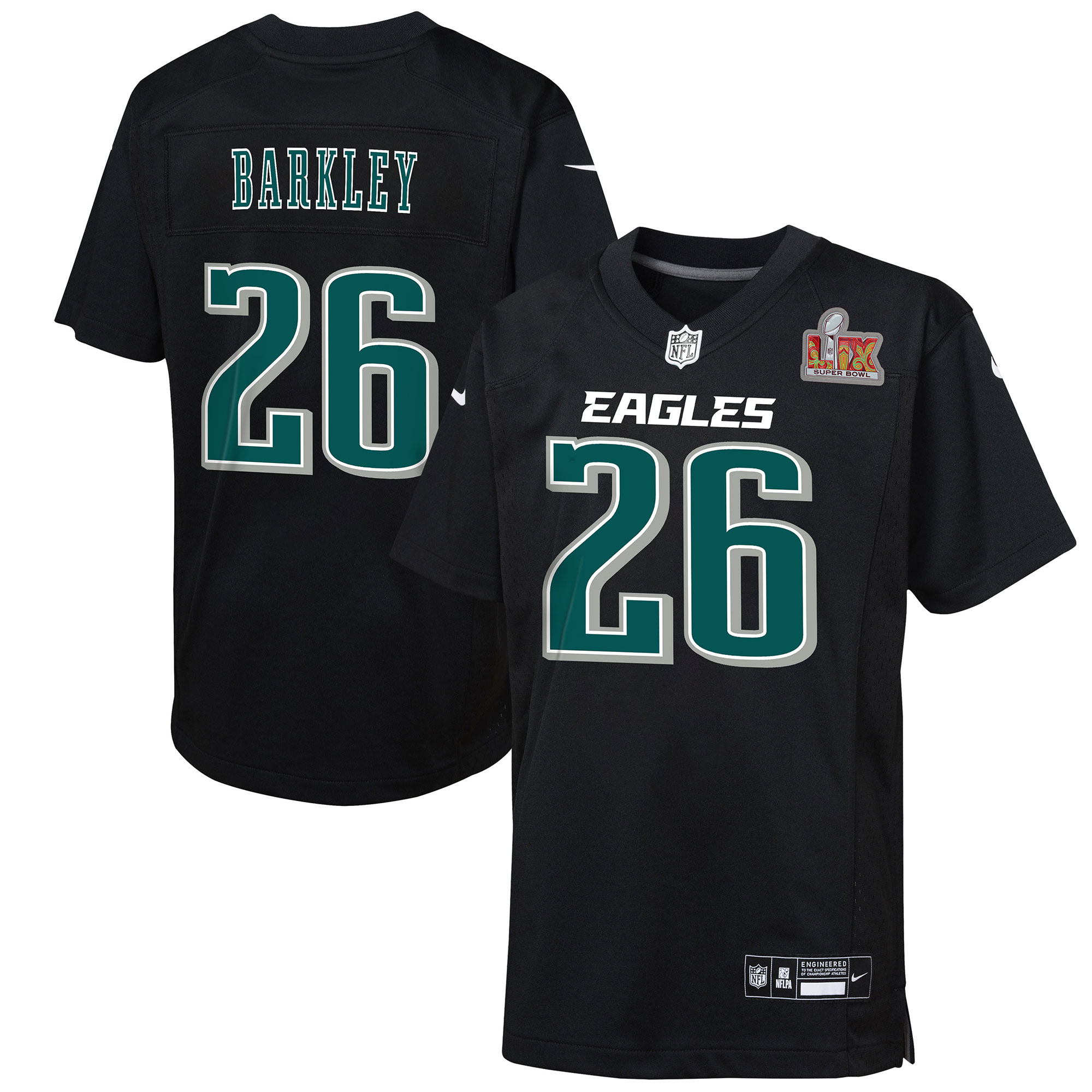 Preschool Philadelphia Eagles Saquon Barkley Carbon Black Super Bowl Lix Patch Fashion Game Player Jersey Js6031