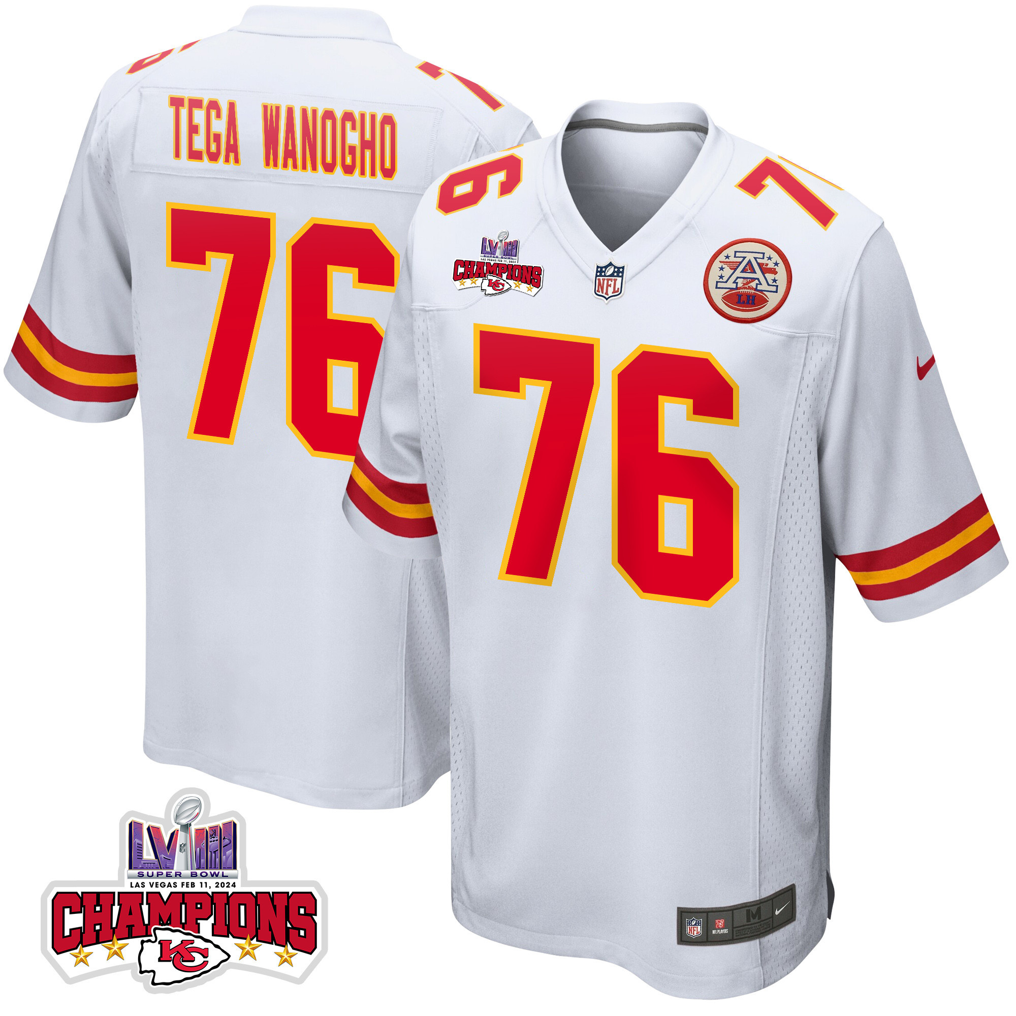 Prince Tega Wanogho 76 Kansas City Chiefs Super Bowl Lviii Champions 4 Stars Patch Game Men Jersey - White Js1602