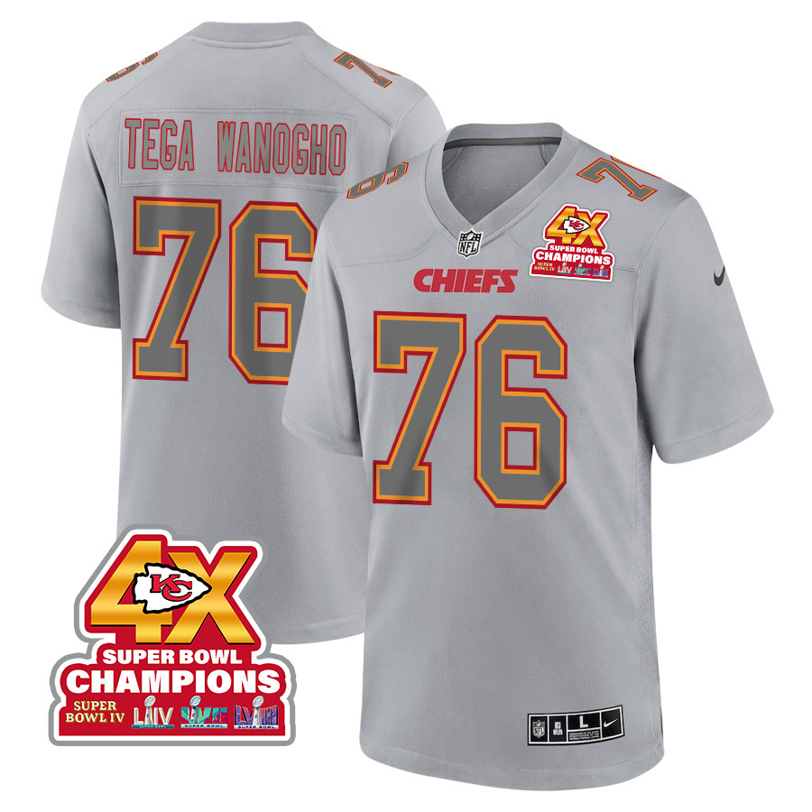 Prince Tega Wanogho 76 Kansas City Chiefs Super Bowl Lviii Champions 4x Atmosphere Fashion Game Men Jersey - Gray Js7613