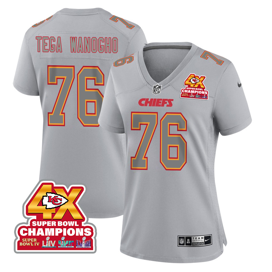 Prince Tega Wanogho 76 Kansas City Chiefs Super Bowl Lviii Champions 4x Atmosphere Fashion Game Women Jersey - Gray Js3871
