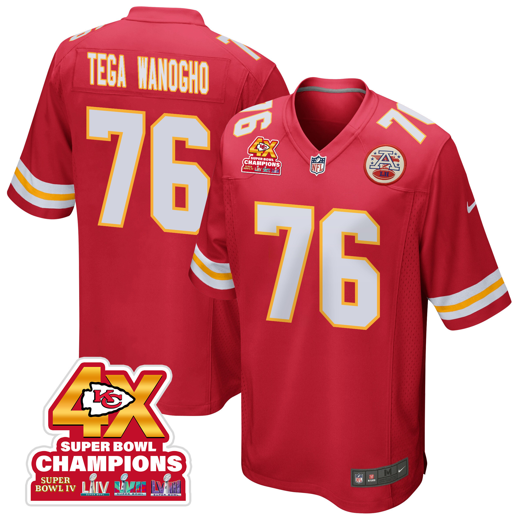 Prince Tega Wanogho 76 Kansas City Chiefs Super Bowl Lviii Champions 4x Game Men Jersey - Red Js7117