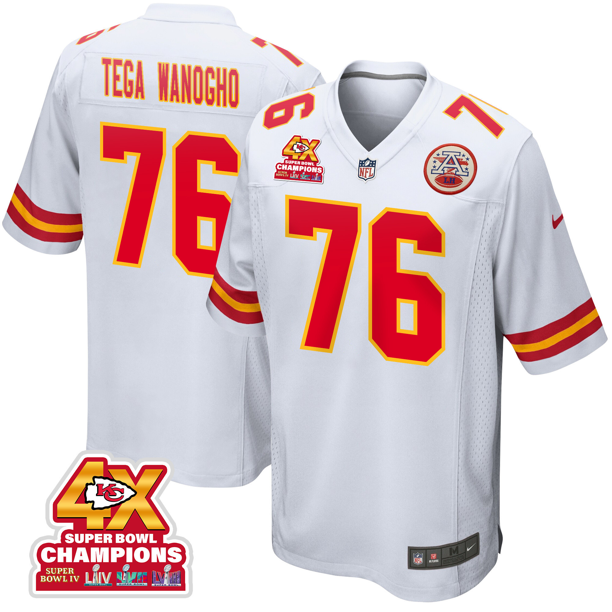 Prince Tega Wanogho 76 Kansas City Chiefs Super Bowl Lviii Champions 4x Game Men Jersey - White Js6108