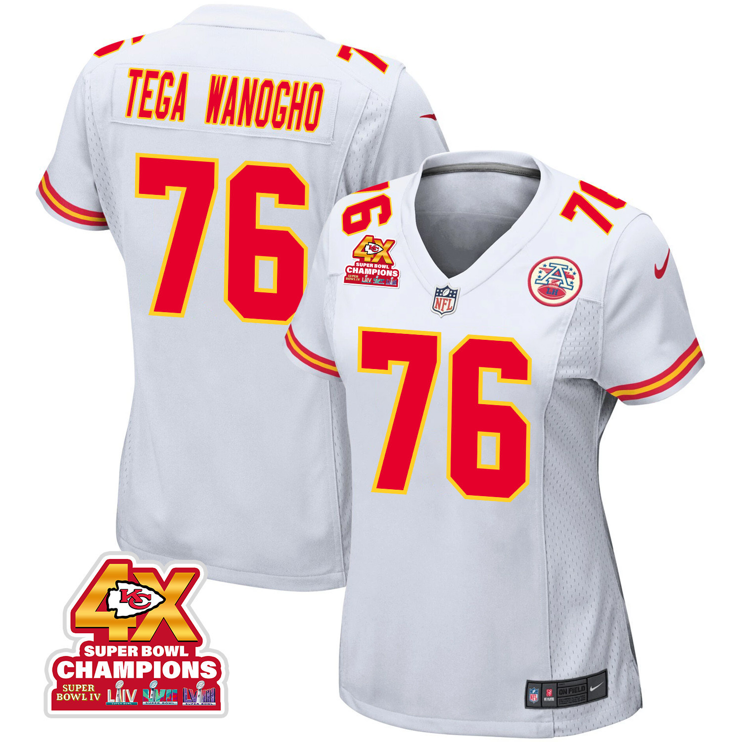 Prince Tega Wanogho 76 Kansas City Chiefs Super Bowl Lviii Champions 4x Game Women Jersey - White Js3840