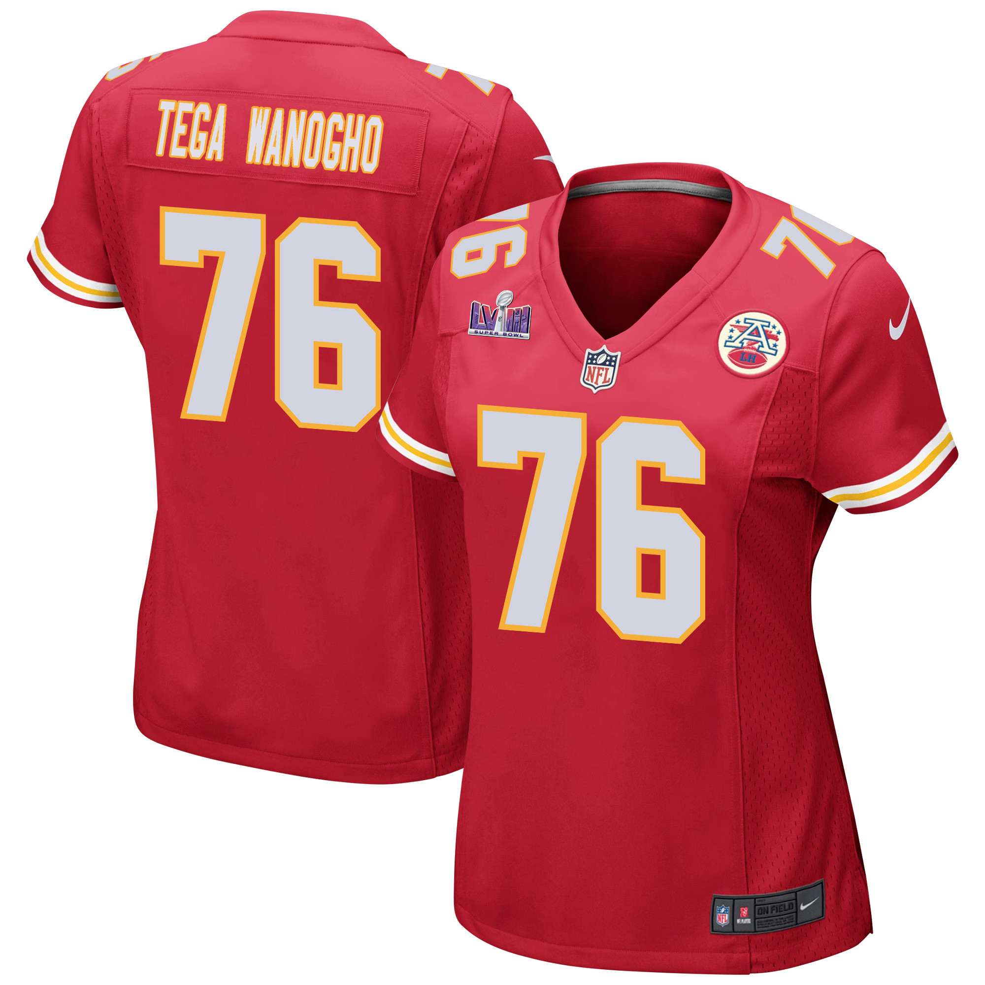 Prince Tega Wanogho 76 Kansas City Chiefs Super Bowl Lviii Patch Game Women Jersey - Red Js6743