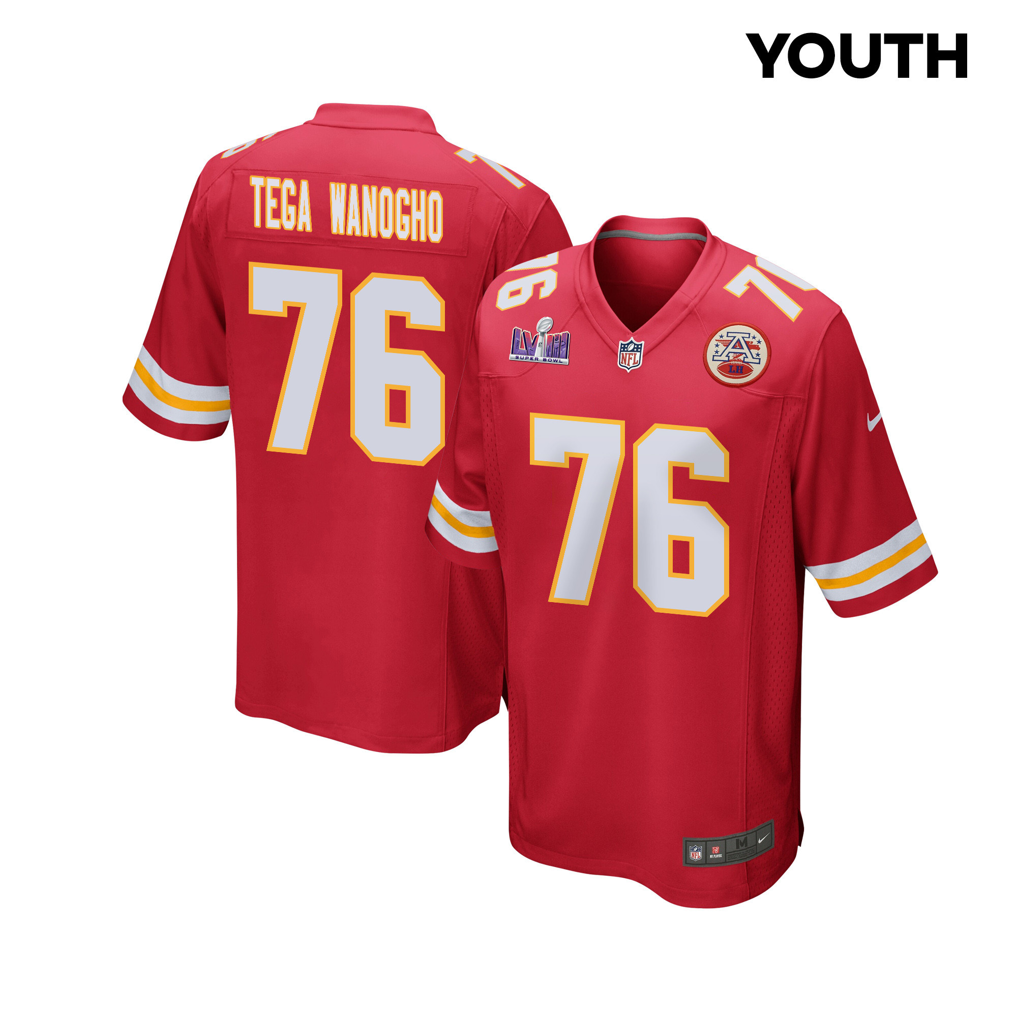 Prince Tega Wanogho 76 Kansas City Chiefs Super Bowl Lviii Patch Game Youth Jersey - Red Js8576