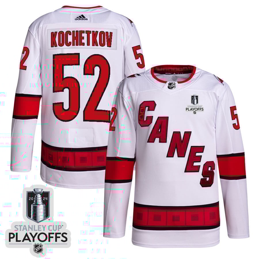 Pyotr Kochetkov 52 Carolina Hurricanes 2024 Nhl Playoffs Patch Away Jersey - Men, White