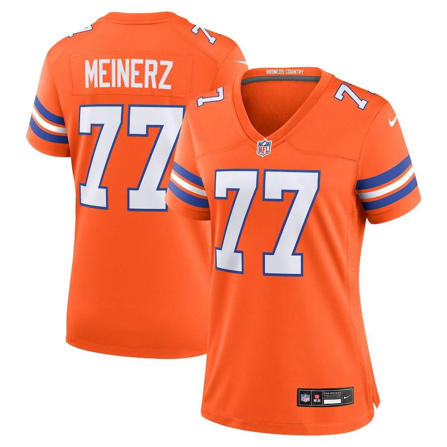 Quinn Meinerz 77 Denver Broncos Women's Mile High Collection 1977 Throwback Player Game Jersey - Orange Js2168