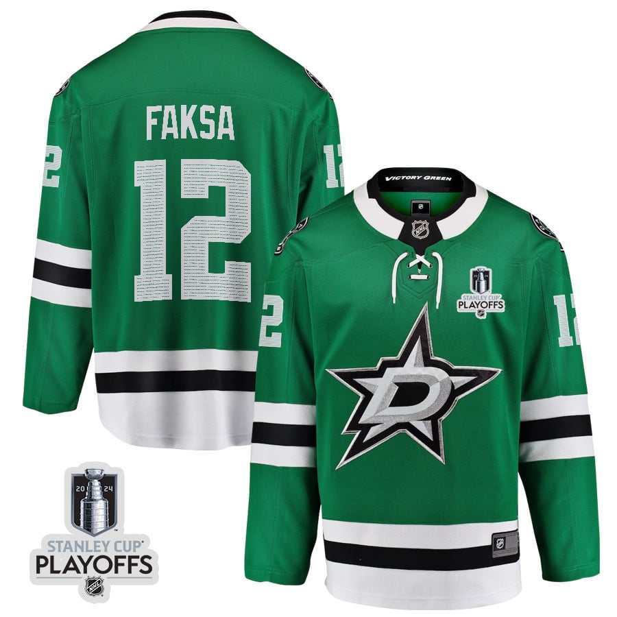 Radek Faksa 12 Dallas Stars 2024 Nhl Playoffs Patch Home Jersey - Men, Green